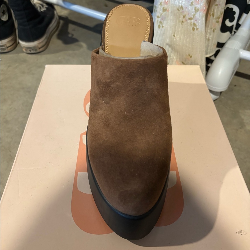 Brown Suede Mule with Black Sole